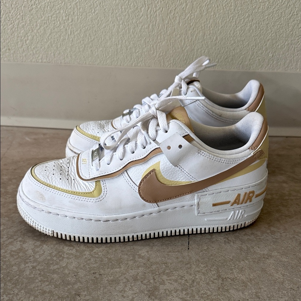 Nike Women’s Air Force 1 Shadow — White with Gold & Tan Accents